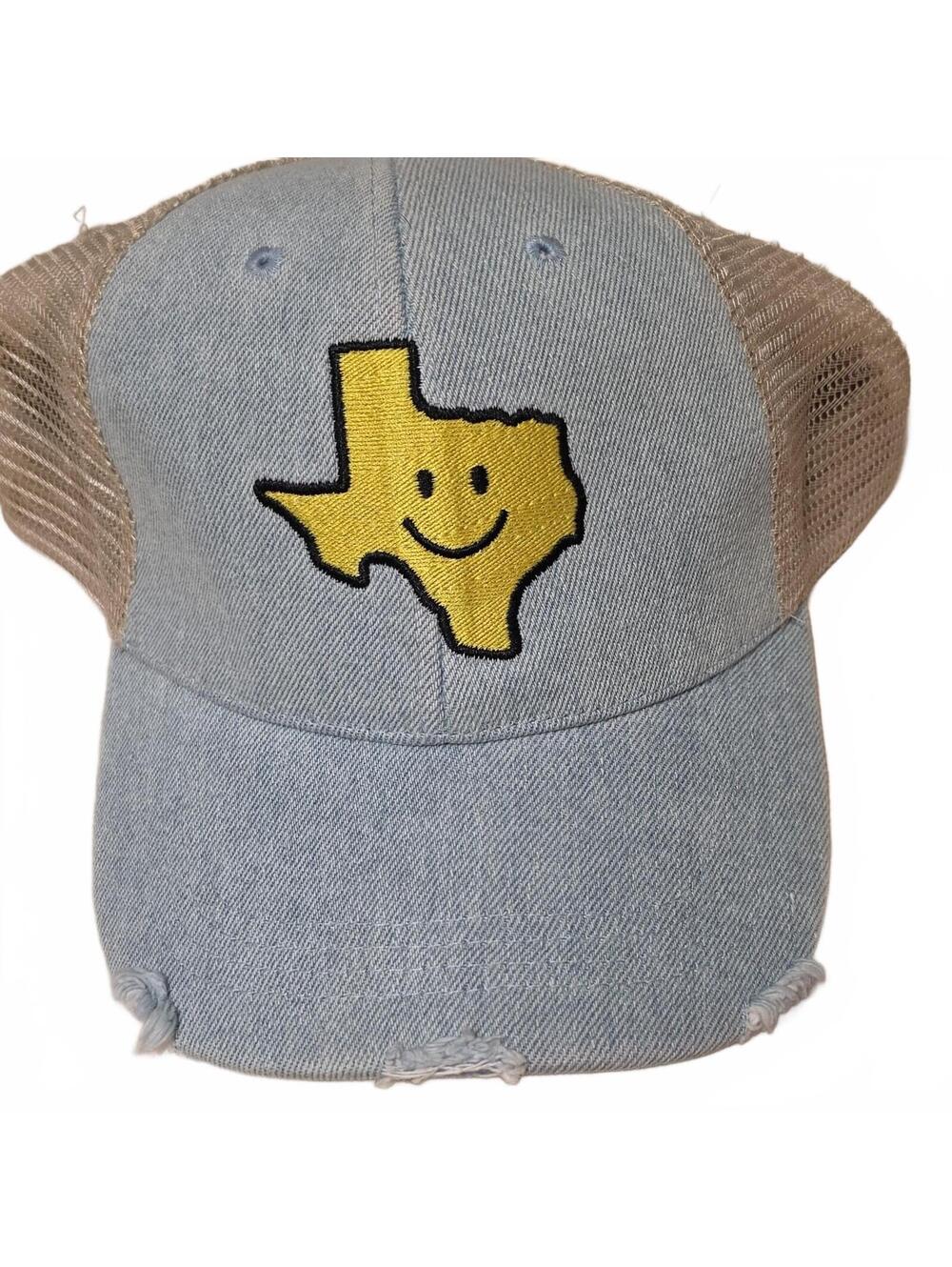 Katydid Trucker Hat Texas Smiley Face  Patch Womens OS denim Mesh Snapback Cap